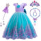 yecwkaz Robe Princesse Fille Deguisement Ariel la Petite Sirene avec Collier de Couronne Déguisement Sirene Enfant en Tulle pour Anniversaire FêTe Halloween NoëL Carnaval Cosplay Costume,110cm