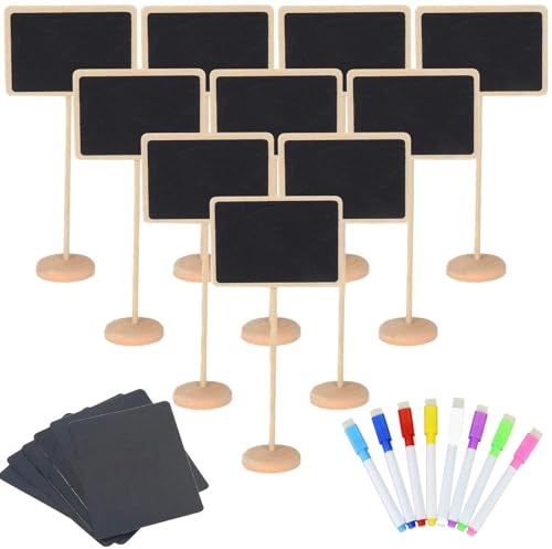 20 Pack Holz Mini Kreidetafel Zeichen und Ersatz Aufkleber, Lebensmittel-Etiketten für Party-Buffet, Blackboard für Message Board Zeichen, Hochzeiten Tischkarten, Geburtstagsparty (Rechteckig)