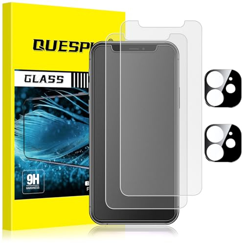 QUESPLE [2+2 Pièces] Verre Trempé Mat pour iPhone 11 avec Protection d'Objectif de Caméra, Anti-Traces de Doigts, Anti-éblouissement Matte Film Protection écran, Sans Bulles Anti Rayure Vitre