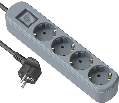 Electraline 62425 Regleta Base Multiple de 4 Tomas Schuko 16A con Interruptor, Color Azul, Cable 1.5M