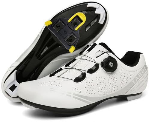 Hiuzylqx Mens Cycling Shoes Women Road Bikes Compatible with Peloton Look SPD SPD-SL Delta Cleats Indoor/Outdoor Spin Cycle Riding Sneakers,White,10 UK