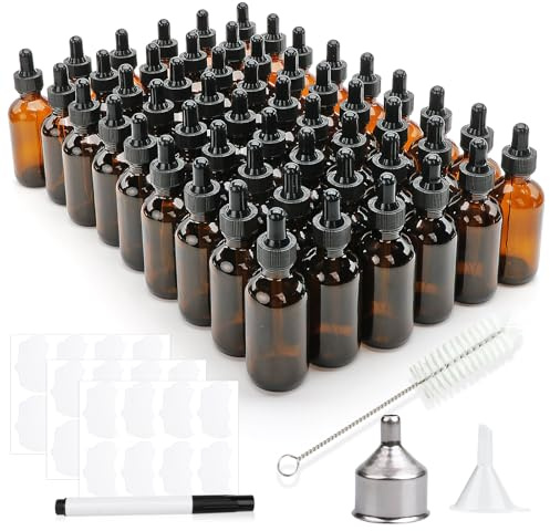 Maredash 54Pack 2 oz Dropper Bottles,Tincture Bottles with Dropper, Eye Dropper,60ml Glass Dropper Bottle, Refillable Cosmetic Containers
