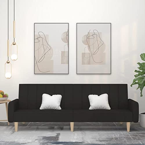Tonture Schlafsofa 2-Sitzer Schwarz Stoff, Verwandlungssofa mit Holzrahmen, Bequeme Couch für Wohnzimmer, Heimkino, kleine Zimmer, 220x84,5x69 cm