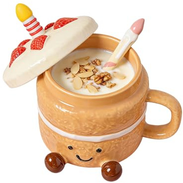 Yongmcxhhj Funny Mugs,Ceramic 400ml with Lid Spoon Feet | Cake-Shaped Coffee Mugs Water Cup,for Women Girls Christmas Birthday Valentines Day Home Office Cafe Water Tea Milk