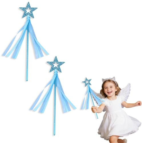 YCZARD Lot de 2 baguettes magiques bleues à paillettes pour filles - Baguettes magiques pour déguisement de princesse ange