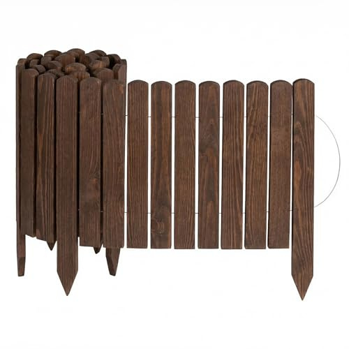 Creative Home Rasenkante Beeteinfassung Holz 200 x 40 cm (L x H) Braun | Flexible Beetumrandung 40 cm hoch Gartenzaun zum Stecken | Ideal als Beetbegrenzung, Holzzaun, Deko Zaun, Mähkante, Beetzaun