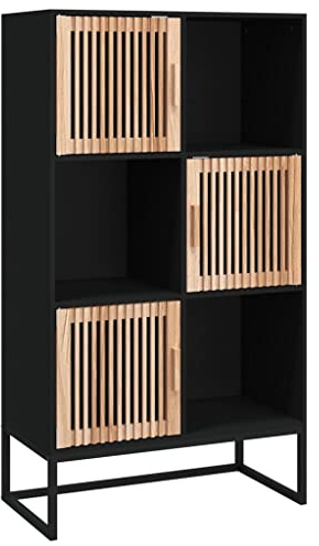 Mhdvray Buffet haut noir 70 x 35 x 125 cm en bois de pin massif avec pieds en fer - Design scandinave moderne - Organiseur pour salon, bureau, couloir et cuisine