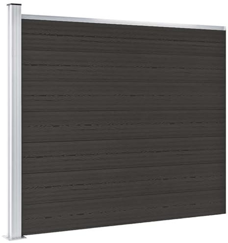 Foknhdi WPC Zaunelement 175x146 cm Schwarz Modernes Design Robust und Langlebig für Garten Terrasse Balkon als Sichtschutz und Gartenzaun mit Holzoptik