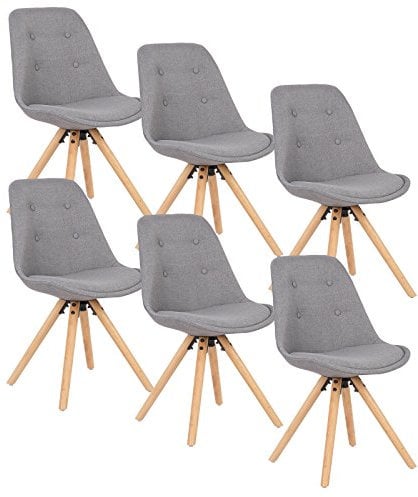 WOLTU Esszimmerstühle 6er Set, Küchenstuhl, Skandinavisch Design, schminktisch Stuhl, Loungesessel, Polsterstuhl, Retro Design Gepolsterter Stuhl, Sitzfläche aus Leinen, Grau, BH54gr-6