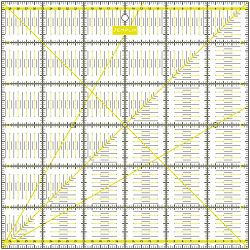 SEMPLIX Patchwork-Lineal Quilt-Lineal, transparent, mit cm-Skala und Winkelfunktionen, ideal für Patchwork und zum Basteln, 30 x 30 cm (gelb)