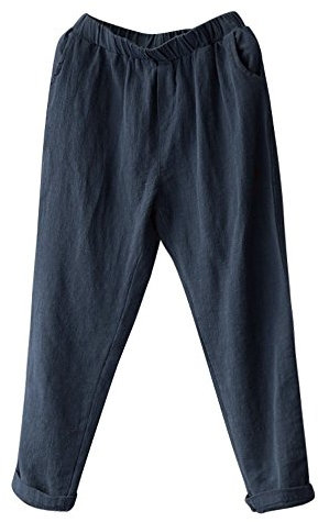 Xmiral Damen Hosen Frauen Plus Größe Leinen Hohe Taille Pluderhosen Baggy Lässige Lose Bandage Elastische Hose (L,Blau1)