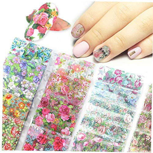 Angoter 10pcs Blumen Nail Art Foils Slider mischten EntwRosen-Aufkleber Nagel-Folien-UVgel Adhesive Wraps ZubehZufStil