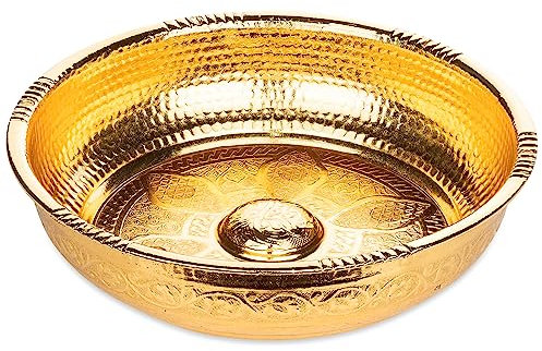 Alisveristime Traditional Turkish Bath Hammam Bowl with Authentic Motifs (440gr (15.50 oz) Made of Zinc (7.87-Inch Diameter) (Gold)