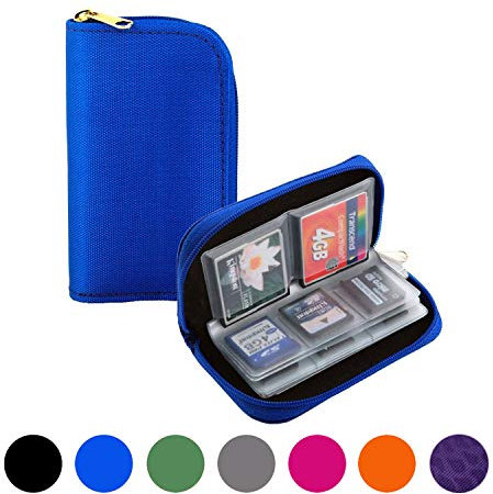 Memory Card Case - Mixtecc 8 Pages and 22 Slots Memory Card Carrying Holder Bag Wallet Storage, Suitable for SD SDHC SDXC and Micro SD TF Cards (BLUE)