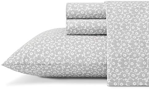 MARIMEKKO Queen-Size-Bettlaken, Baumwoll-Perkal-Bettwäsche-Set, frische und Coole Heimdekoration (Pikkuninen Unikko Grey, Queen)