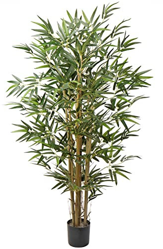 Kunstbaum Künstliche Bambus Dekopflanze Kunstpflanze mit Echtholzstamm im Stabiler Zementierter Basistopf, Terrasse Balkon Sichtschutz Bambus, Höhe: 4 Feet/121.9CM