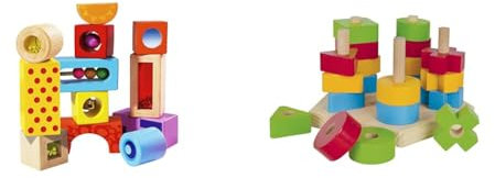 Eichhorn Holz-Soundbausteine, 12 bunt bedruckte Klangbausteine mit verschiedenen Geräuschen & 100002087 Steckplatte, 21-teilig, Buchenholz, 5 verschiedene Stecksymbole, 20 Steckteile, Größe:18 x 10 cm