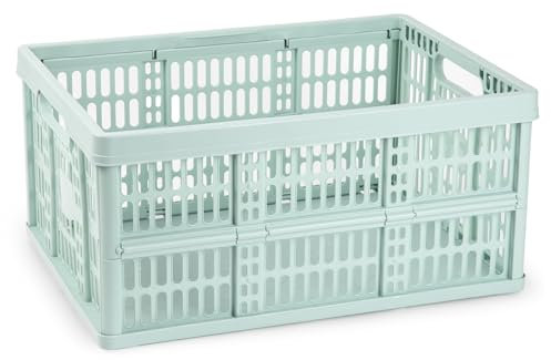 CABLEPELADO Caja Plegable Con Asas Para Camping y Organizador, 48x35x23 cm, Capacidad 32 Litros, Carga Máxima 18 Kg, Verde Claro