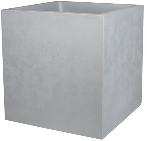 EDA - Vaso quadrato 50 cm Basalto 57 l, decorazione finto cemento, doppia parete, zona di ritenzione idrica, 49,5 x 49,5 x 49,5 x 49,5 cm, grigio cemento