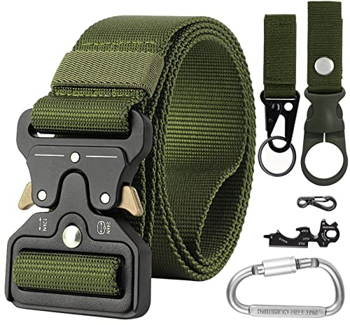Simpeak Taktischer Gürtel, 1,5 x 49,2 Zoll, Hochleistungs Gürtel Herren, Militär Stil Buckle Gürtel mit 5 Zubehör, Nylon Schnellspanner Security Gürtel für Outdoor Arbeit Jagen