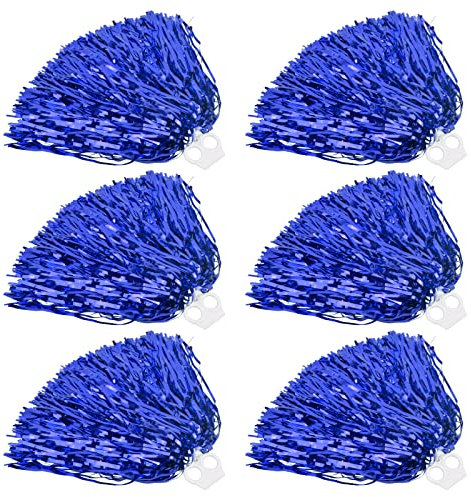 Pinsheng 6 Stück Cheerleader Pompons, Cheerleading Pompoms Cheerleader Puschel mit Kunststoffring für Sportwettbewerb Tanzen Cheers Erwachsene Kinder (Blau)