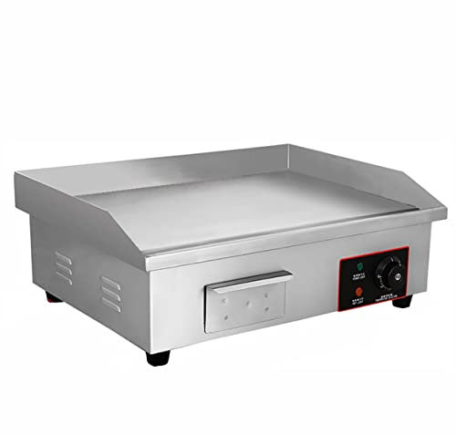Commercial Electric Griddles, Electric Hot Tabletop Stainless Steel Grill、Non-Stick design, 50℃-300℃ Temperature Control Knob,Suitable for Kitchen and Restaurant (EG-818A/3000W)