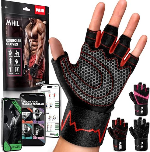 MhIL Trainingshandschuhe für Herren – Bequeme Fitness-Handschuhe für Männer mit verbessertem Griff für Sicherheit und Handschutz – Gewichtheberschutz mit Handgelenkbandagen Unterstützung für