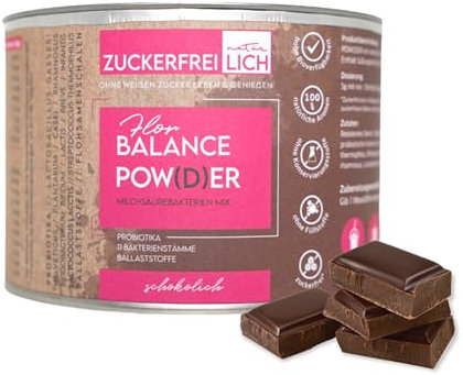 ZUCKERFREIlich Florbalance Pulver vegan schoko 150g ohne Zucker, mit Flohsamenschalen und Milchsäurebakterien, gesunde Darmflora & Darmgesundheit, wertvolle Probiotika & Präbiotika, Schokolade