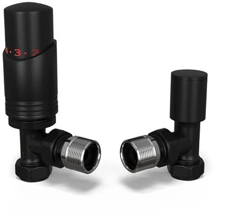 UK Radiators Black Radiator Valves 15mm Angled Lockshield Valve in Black and Matt Finish - Classy and Modern Design 1/2 x 15mm Angled Radiator Valves