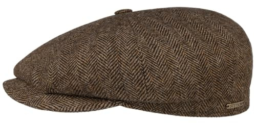 Stetson Hatteras Classic Wool Flat Cap Men - Newsboy with Peak, Lining, Lining Winter Autumn-Winter - 61 cm Brown-Black