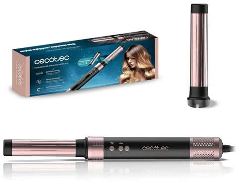 Cecotec Cepillo de Aire Caliente Secador Moldeador Alisador 2 Cabezales Tecnología Coanda Bamba CermicCare 2in1 AirGlam Black. 1400W, Motor Digital, Elimina Frizz, 3 Velocidades, 3 Temperaturas