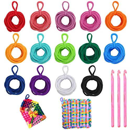 Anglecai 336 Pieces Loom Potholder Loops, 14 Colors Weaving Loom Kit for Potholders Weaving Loom Loops Weaving Craft Loops with 3 Pcs Crochet Hooks Compatible with 7 Inch Weaving Loom