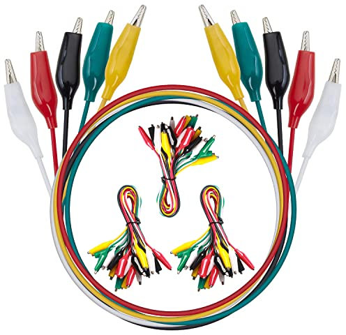 GUUZI Soldar Juego de Cables de Prueba de 5 colores y Pinzas de Cocodrilo Pinzas de Cocodrilo de 50cm de Doble Extremo con Pinzas Aislantes para Conexión de Circuito/Pruebas Eléctricas, 30 piezas