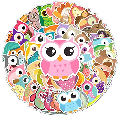 Owl Stickers for Laptop(50 PCS),Gift for Children Teens Adults Girl Boys,Waterproof Stickers for Water Bottle,Cartoon Owl Vinyl Stickers for Scrapbook,Skateboard,Bike,Phone,Dairy