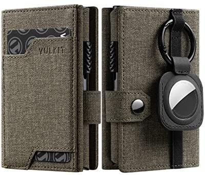 VULKIT Portefeuille Airtag Porte Carte Homme Anti Piratage RFID Porte Carte Bancaire Trifold Portefeuilles et Porte-Cartes Cuir, Vert