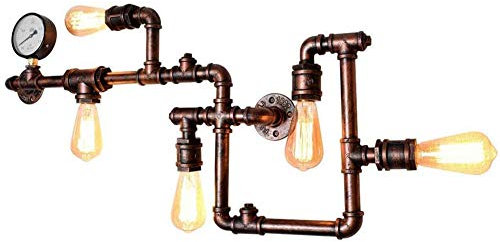 Retro Wandleuchte Wasserrohr Eisen Wandleuchte,Industrielle Windröhren-wandleuchte,Lampe Für Bekleidungsgeschäfte,Beleuchtung Des Friseurzimmers,Cafe Lampe,Barbeleuchtung-Rusty farbe 92 * 40cm