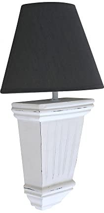 Grafelstein Wandlampe CLASSIC im Landhausstil – 21 x 12 x 41 cm, E14-Fassung, Elegante Wandbeleuchtung aus Holz in Weiß & Grau, halbrunder Lampenschirm für sanftes Licht