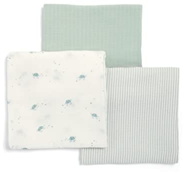 Mamas & Papas 3 Pack Large Cotton Muslin Squares, Turtle
