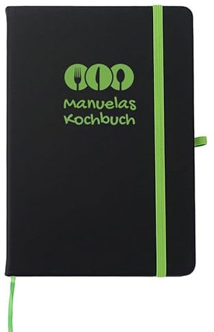 Edles Notizbuch für Rezepte | Soft-Touch-Cover | Schwarz | Individualisierbar | Personalisiert | Individuell graviert | mit Namen | Hellgrün