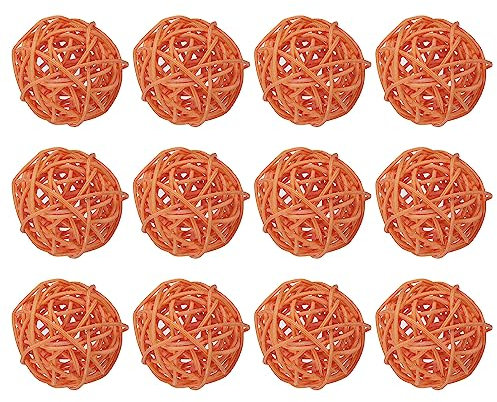 sourcing map 12 Stück Rattan Deko Dekokugel Rattankugeln, 5 mm Korbweide Rattan Kugeln Wicker Ball Wellensittich Spielzeug Vogelspielzeug für Vasenfüller Hochzeit, Orange