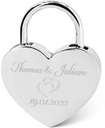 Cadenas en forme de cœur gravé – Cadenas personnalisé en or avec clé cœur – Nom et date personnalisables – Idée cadeau Saint-Valentin – Pour elle
