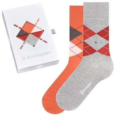 Burlington Herren Socken Basic Gift Box M SO Baumwolle gemustert 2 Paar, Mehrfarbig (Grau Rot 0600), 40-46