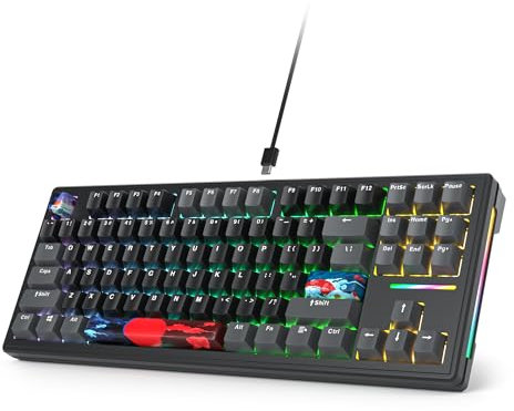 SOLIDEE Tastiera Meccanica Sostituibile a Caldo cablata al 80%,Gasket retroilluminazione RGB con interruttore bianco,87 tasti tastiera compatta NKRO,per PC portatile Windows Gamer(87 Blue_Black)