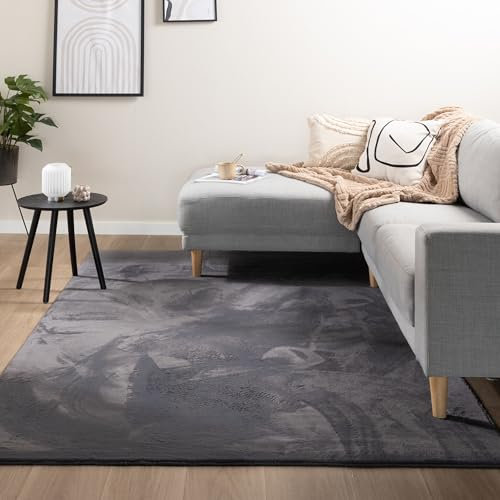Flauschiger Teppich - Cozy Anthrazit - Polyester - Kurzflor - Einfarbig - Waschbar in Waschmaschine - Modern - Wohnzimmer, Esszimmer, Kinderzimmer, Schlafzimmer - Carpet