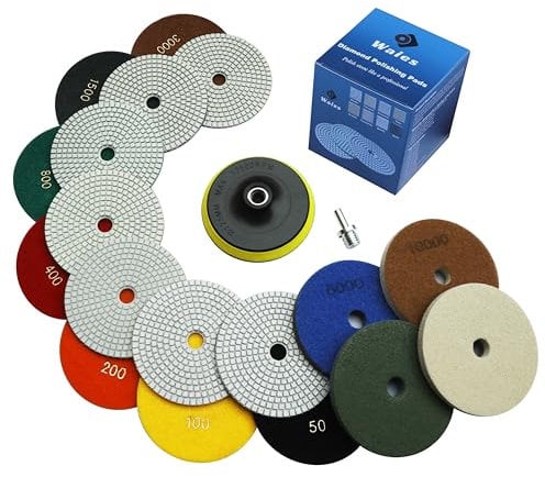 Waies 11 Pezzi set 125mm di tamponi per lucidatura di pietra wet diamantati pastiglie da Per Lucidatrice ad acqua per pavimenti in marmo di granito
