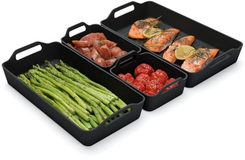 Large Silicone Baking Tray Dividers for Oven Cooking & Meal Prep, Sturdy Heatproof Handles Nonstick Divided Baking Sheet Pan, Reusable Half Sheet Baking Tray, Suitable for Oven Microwave (Black)