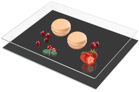 VASUHOME Tempered Glass Cutting Board Set of 2-16x12 inch Marble Pattern Cutting Board for Kitchen Counter - Scratch, Heat, Shatter Resistant and Easy to Clean- Black and Clear