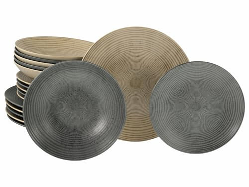 CreaTable, 21389, Serie Catania Mix, 18-teiliges Geschirrset für 6 Personen, Teller Set aus Steinzeug, spülmaschinen- und mikrowellengeeignet, Made in Portugal