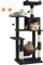 Feandrea Rascador para Gatos, Árbol para Gatos, Altura 143 cm, Torre con 4 Postes, 2 Plataformas, 1 Cueva, 1 Hamaca, 2 Pompones, Tela de Felpa, Multinivel, Negro Tinta PCT161B01