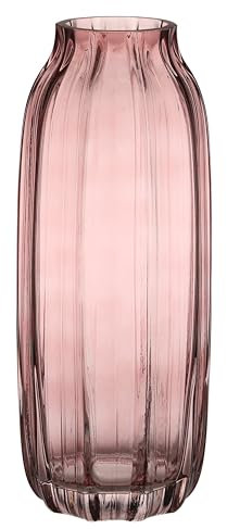 Grand Vase en Verre Rose pour Fleurs Grand Vase de Sol Rose Rouge côtelé 32cm Vases décoratifs pour la Maison Centre de Table Décorations Florales et Farmhouse(Rose 32cm)